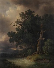 Thunderstorm landscape, 1856. Creator: Josef Kriehuber.