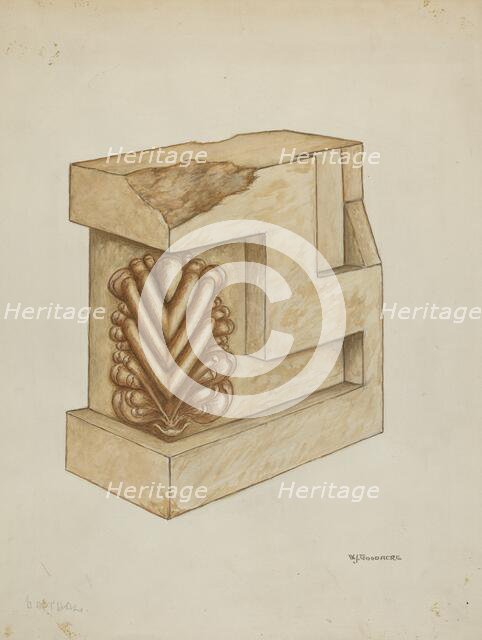 Fragment from Original Architrave of Mission Church Facade, c. 1937. Creator: W. J. Goodacre.