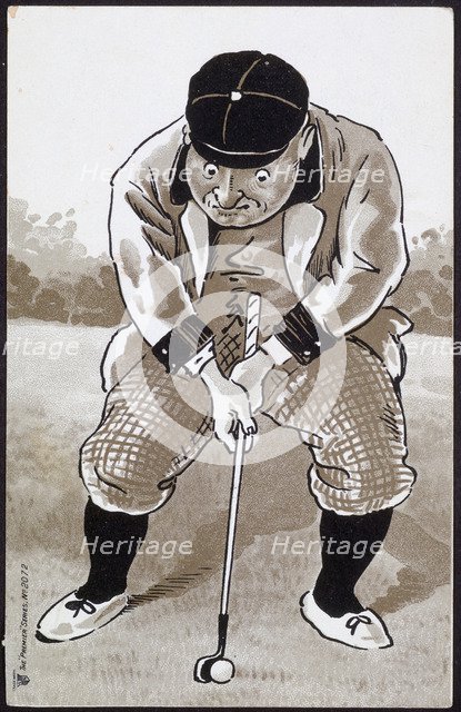 Man concentrating hard on golf putt, c1930s. Artist: Unknown
