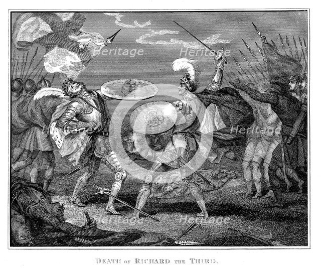 Death of Richard III at the Battle of Bosworth Field, 22 August 1485 (c19th century). Artist: Unknown
