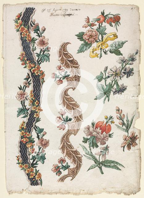 Floral Designs and Floral Bands, 1784. Creator: Giacomo Cavenezia (Italian).