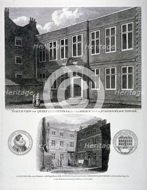 Queen Elizabeth's Free Grammar School, St Saviour's Churchyard, Southwark, London, 1815. Artist: G Howlett