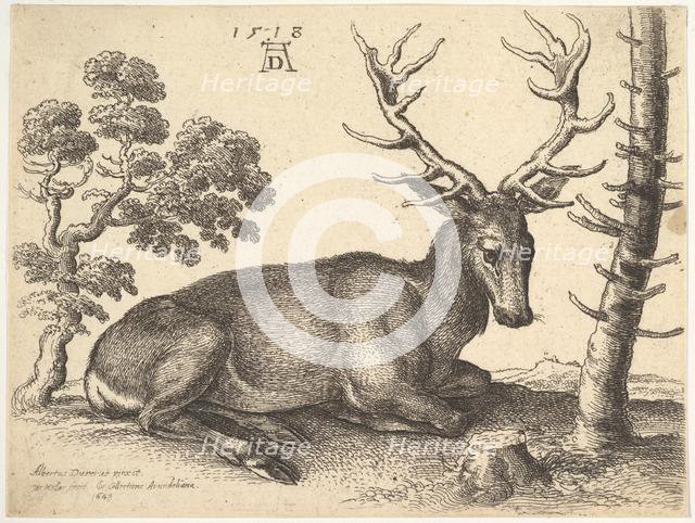 Stag lying to right, 1649. Creator: Wenceslaus Hollar.