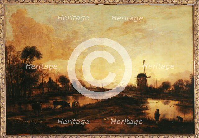 Sunset over the Issel, c.1645. Creator: Aert van der Neer.