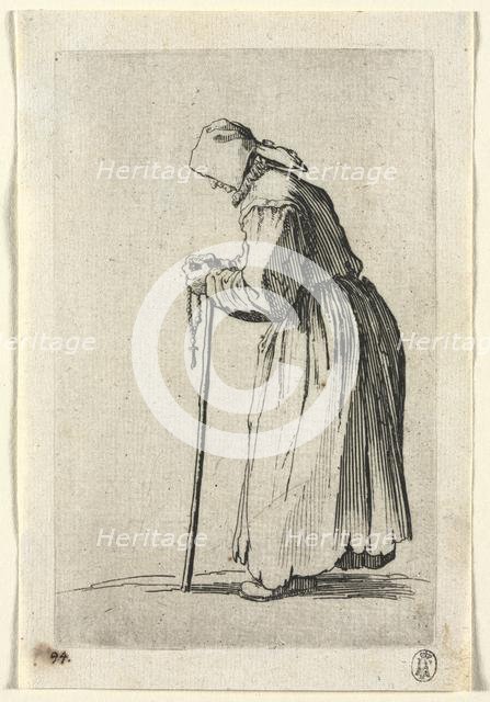 The Beggars: Beggar at Her Rosary, c. 1623. Creator: Jacques Callot (French, 1592-1635).