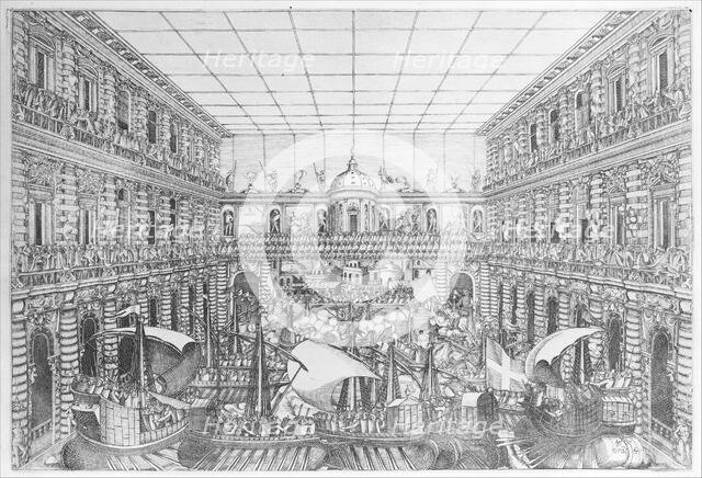 Naumachia in the Court of Palazzo Pitti, from an Album with Plates documenting the Fe..., 1589-1592. Creator: Orazio Scarabelli.