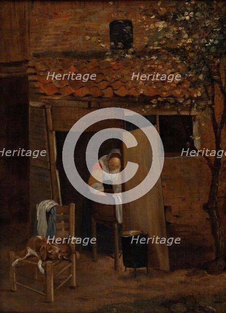 Woman washing clothes in a courtyard, after 1653. Creator: Johannes Gerritsz van Cuylenburch.