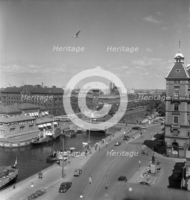 The channel and Central Station, Malmö, Sweden, 1950. Artist: Torkel Lindeberg