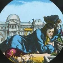 Gulliver at the royal palace of the Lilliputians, lantern slide, late 19th century. Creator: Unknown.