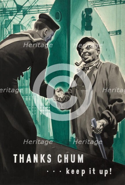 'Thanks, Chum... keep it up!', World War II poster, between 1939 and 1946. Creator: Central Office of Information.