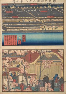 Two Views: Waterfront at Kaigan-cho, 3-chome and 4-chome, and the Entrance to t..., 4th month, 1860. Creator: Sadahide Utagawa.