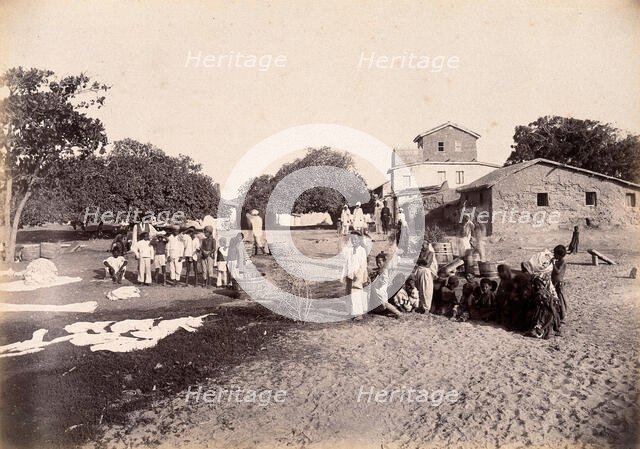 People doing laundry at the dhobi ghat, during bubonic plague outbreak, Karachi, India, 1897. Creator: Unknown.