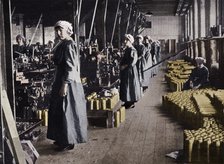 'Girl workers in a munitions factory', 1915. Artist: Unknown.