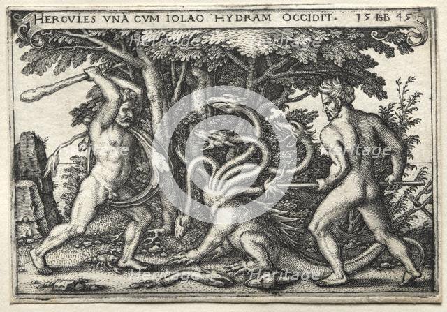 The Labors of Hercules: Hercules Killing the Lernean Hydra, 1545. Creator: Hans Sebald Beham (German, 1500-1550).
