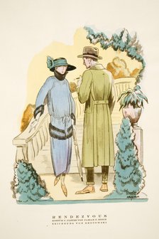 Rendezvous, outfit and Ulster overcoat by Fabian & Hrich from Styl, pub. 1922 (pochoir Print)