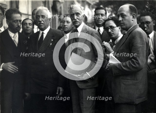 Francesc Macia, president of the Generalitat de Catalonia, with Manuel Azaña and Lluís Companys a…