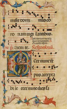 Leaf from an Antiphonary with the Initials E and S. Paul, 14th century. Creator: Unknown.