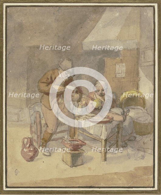 Farming family with two children eating a meal. Creators: Isaac van Ostade, Cornelis Dusart.