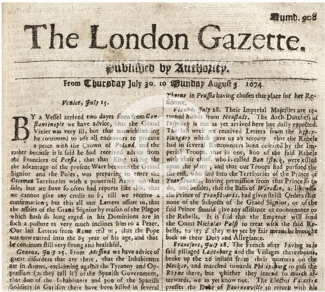 The London Gazette, 1674.