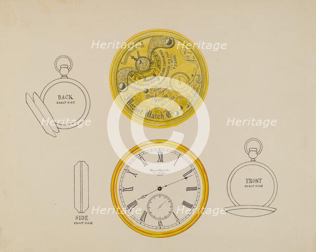 Gold Watch and Frame, c. 1936. Creator: Harry G Aberdeen.