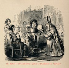 'The Bishop of Ely presenting a pottle of Strawberries to Glo'ster., . Artist: John Leech.