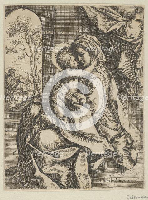 The Virgin seated with the Christ Child on her lap embracing her, Joseph seen thr..., ca. 1600-1613. Creator: Ventura Salimbeni.