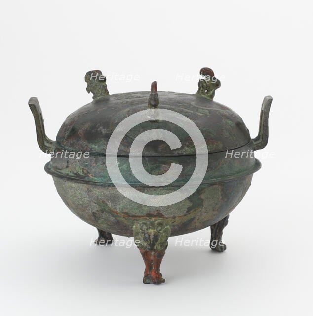 Lidded food cauldron (ding) with painted decoration, Han dynasty, 206 BCE-220 CE. Creator: Unknown.