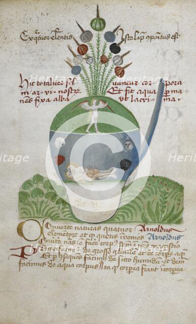 Glass vessel containing figures relating to alchemical experimentation, second half 15th century.  Creator: Unknown.
