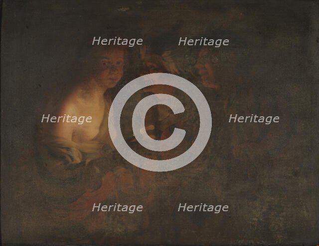 Young Woman with a Candlestick, Old Woman and a Violin Player, 1605-1656. Creators: Gerrit van Honthorst, Godfried Schalcken.