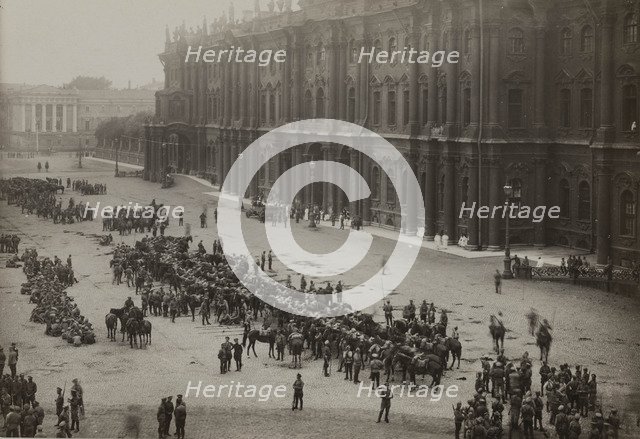 Regiments summoned back from the war front by the Provisional Government on Palace Square, before th