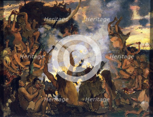 'The Stone Age. A Feast', 1883.  Artist: Viktor Mihajlovic Vasnecov