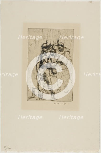 Three Soldiers Walking, c. 1915. Creator: Theophile Alexandre Steinlen.