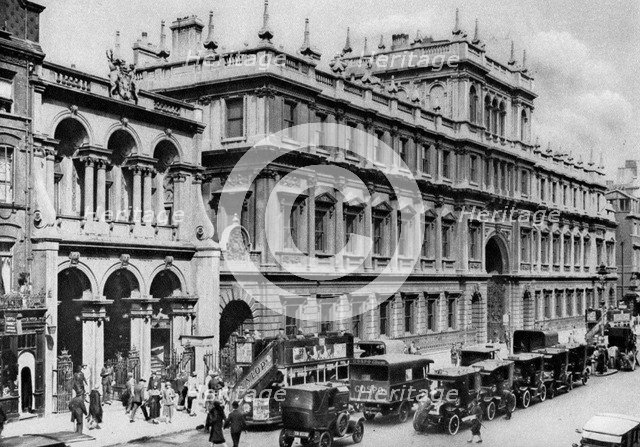Burlington Arcade entrance and the house of the Royal Academy, Piccadilly, 1926-1927.Artist: McLeish