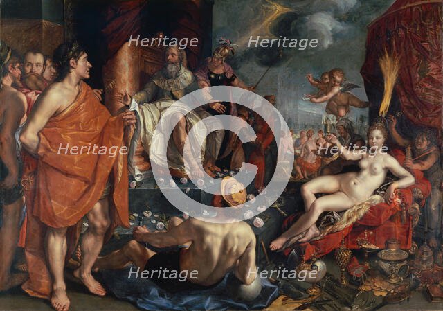 Hermes presenting Pandora to King Epimetheus , 1611. Creator: Goltzius, Hendrick (1558-1617).