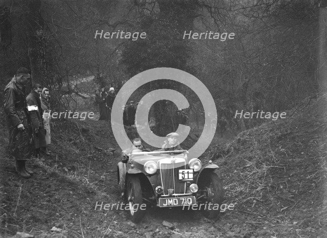 1938 MG TA taking part in the Petersfield Trial, 1938. Artist: Bill Brunell.