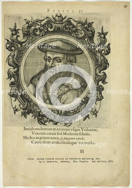 Portrait of Fuxius, published 1574. Creators: Unknown, Johannes Sambucus.