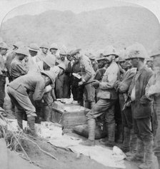 'Christmas presents from home, to the troops with Methuen at Modder River', South Africa, 1900.Artist: Underwood & Underwood