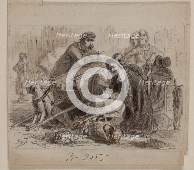 Dog Cart and Six Figures, late 19th century. Creator: Felix Octavius Carr Darley.