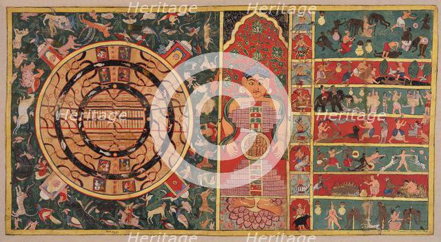 Athai-dvipa: The two and a half continents, the universe in the shape of a person..., 1613. Creator: Unknown.