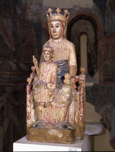  'Mother of God of Veciana', polychromed wood sculpture from Santa Maria de Veciana, virgin with …