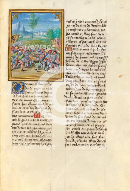 The Battle at Bazel; Livre des faits de Jacques de Lalaing, about 1530. Creator: Master of the Getty Lalaing.