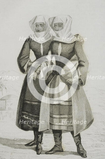 Typical Armenian mountain women's costume, 1838.  Creator: Francois Pigeot.