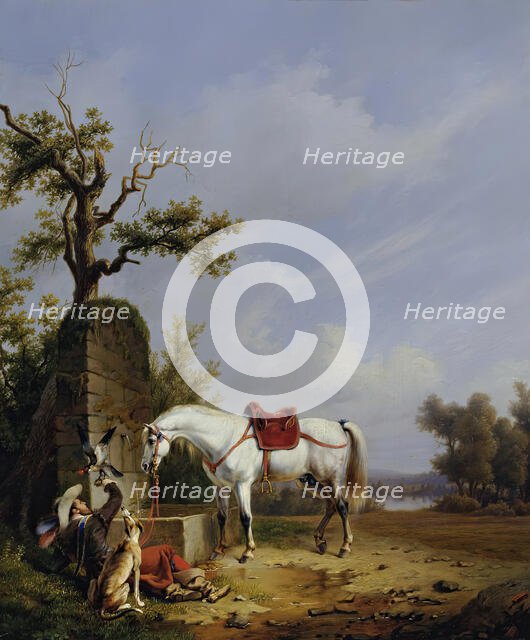 Rider with horse, 1848. Creator: Edmond Tschaggeny.