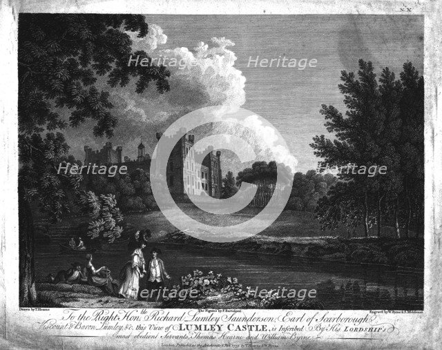 Lumley Castle, County Durham, c1779. Artists: William Byrne, Samuel Middiman.