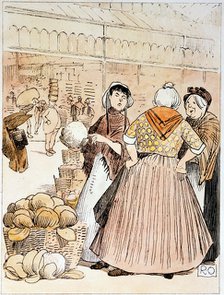 Scene at Covent Garden fruit and vegetable market, London, early 20th century. Artist: Unknown