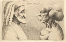Two deformed heads (the figure on the left is possibly a caricature of Dante), 1645. Creator: Wenceslaus Hollar.