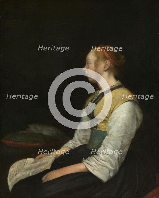 Seated Girl in Peasant Costume, c.1650-c.1660. Creator: Gerard Terborch II.