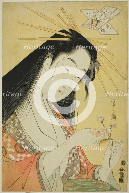 A Selection of Six Flowers - A Parody Rokkasen (Yatsushi Rokkasen): Ono no Komachi, c. 1798. Creator: Hosoda Eishi.