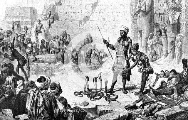 'Snake Charmer in the second room of Medinet-Habou', 1881. Creator: M. Weber.