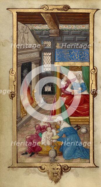 The Birth of the Virgin; The Nativity of the Virgin; Book of Hours, 1544. Creator: Unknown.
